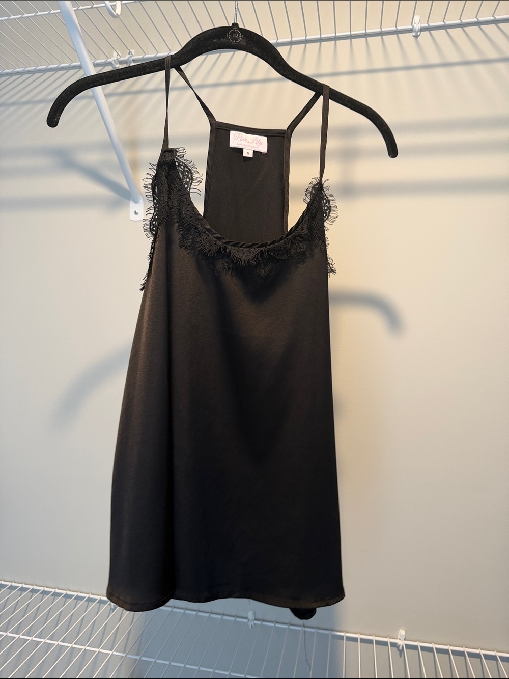 Black Lace-Trim Slip Tank